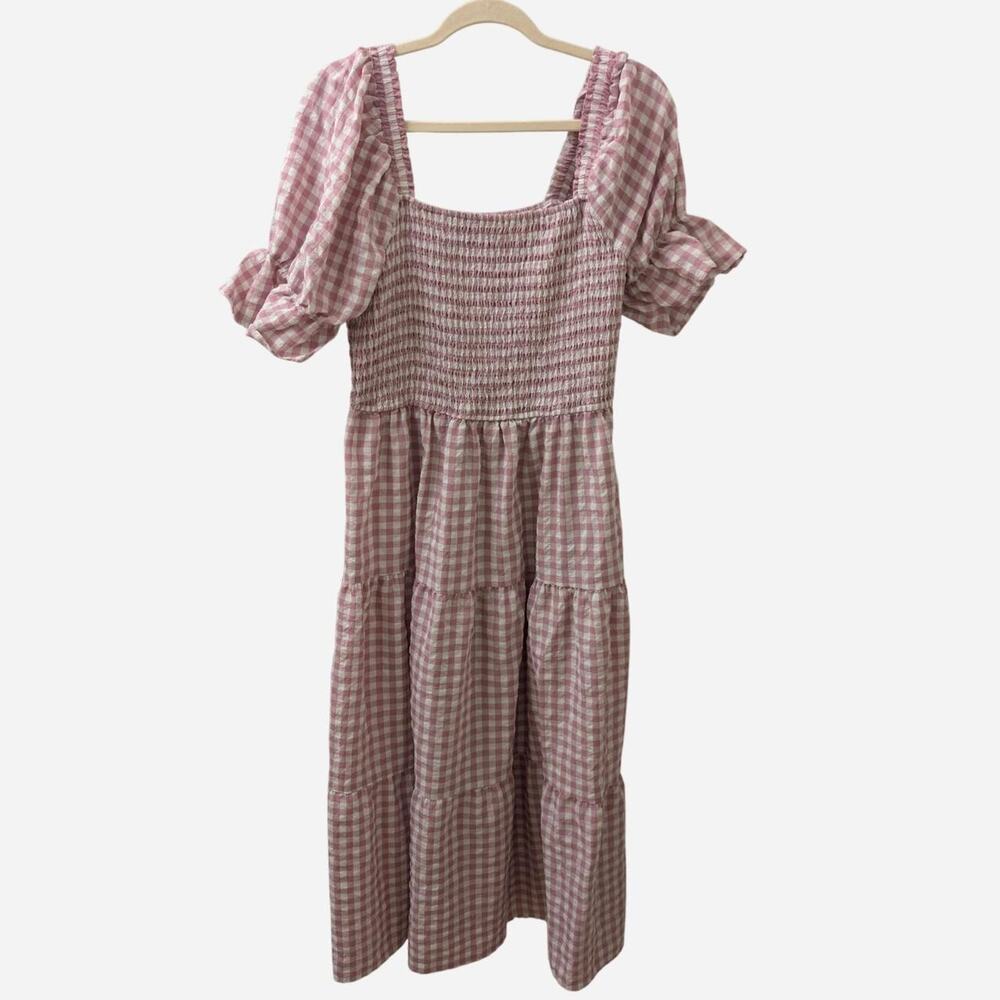 Zesica Gingham Dress- pink and white